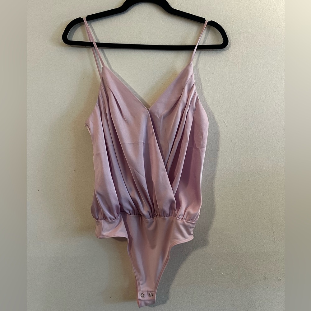 EXPRESS Baby Pink Faux Wrap Silky Bodysuit